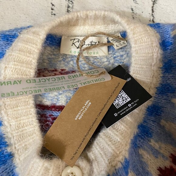 RD STYLE Elfa Fair Isle Wool Cardigan Sweater XL - Picture 14 of 15